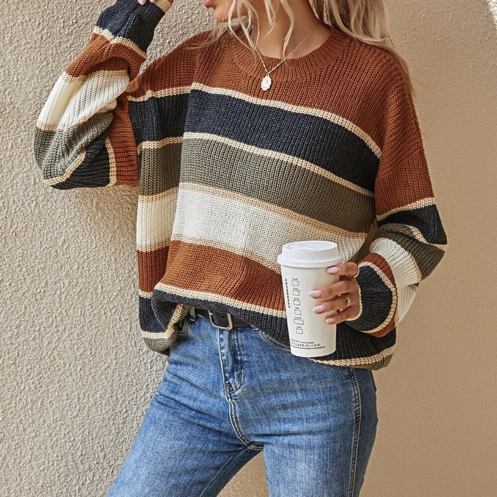 Multicolor Casual Women's Earth-Tone Vacation Sweater